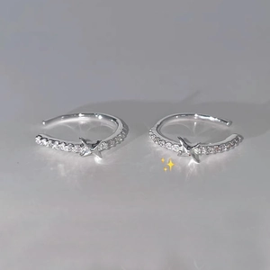 Minimalist Four-pointed Star Stud Earrings With 925 Sterling Silver Earring Post Zirconia Inlaid Elegant Shiny Silver Color C-shaped Hoop Earrings For Women Jewelry Gift