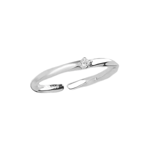 Minimalist S999 silver Mobius ring with sparkling zircon stone and open adjustable design
