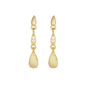 Elegant gold S999 silver teardrop tassel earrings with matte brushed finish and zircons