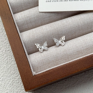 S999 Sterling Silver Butterfly Stud Earrings For Women Niche Design Zirconia Inlaid Luxury Commuter Fashion Jewelry