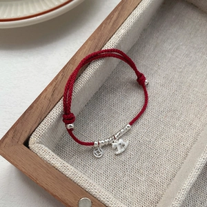 S925 Sterling Silver Year of the Dragon Red Cord Bracelet with Lucky Horse and Coin Charms