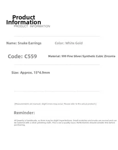 Specifiche degli orecchini a serpente in argento sterling 999 con zirconia e oro bianco