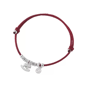 Handcrafted red string bracelet with S925 silver horse and coin charms for good fortune