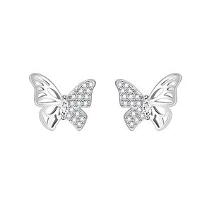 Elegant S999 sterling silver butterfly stud earrings with sparkling cubic zirconia stones