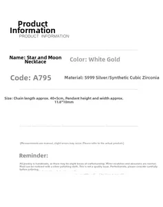 Specifications of S999 sterling silver star and moon pendant necklace with white gold finish