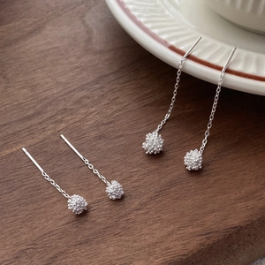 925 Sterling Silver Dandelion Tassel Ear Thread Earrings For Women Minimalist Elegant Dainty Silver Chain Long Drop Earrings Jewelry Gift