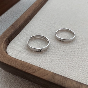 Bagues de couple minimalistes en argent sterling S999 avec gravure simple sur bois
