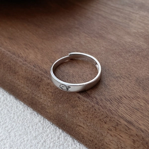 Bague ajustable en argent massif S999 minimaliste avec gravure de chien mignon et cœur