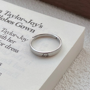 Bague ouverte minimaliste en argent massif S999 avec gravure mignonne et fini poli