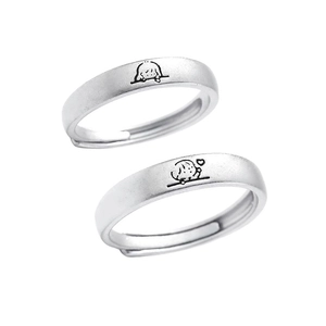 Bagues de couple réglables en argent S999 avec motif de chien de dessin animé mignon
