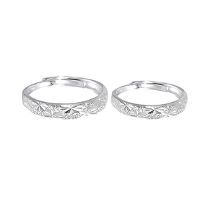 Bagues de couple réglables en argent sterling S999 avec finition étoilée brillante
