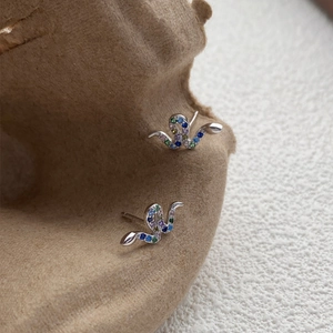 S925 sterling silver snake earrings featuring vibrant multi-color zircon stones