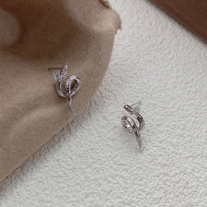 Elegant S925 sterling silver snake twist stud earrings with sparkling square zircon stones