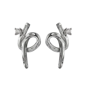 Minimalist S925 sterling silver snake knot stud earrings with shiny cubic zirconia