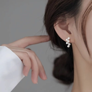 Boucles d'Oreilles Clous Künstliche Perles en Forme de Vague Avec Tige en Argent Sterling 925 Bijoux Vintage en Alliage Plaqué Or Argent pour Femme