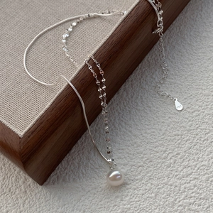 Elegante collana a strati in argento sterling S925 con ciondolo di perla d'acqua dolce