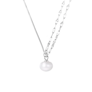 Collana in argento sterling S925 con ciondolo in perla d'acqua dolce e design a strati