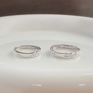 Minimalist 999 Sterling Silver Glacier Texture Adjustable Open Ring Niche Design Hammered Finish Jewelry For Men And Women Gift