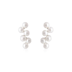 Élégantes boucles d'oreilles grappes en argent S925 avec six perles blanches au design courbé