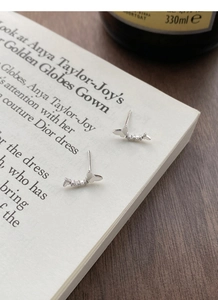 Vue macro de boucles d'oreilles papillon en argent avec des accents de zircon clair