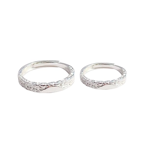 Pair of S999 silver adjustable open rings with unique glacier texture for couples