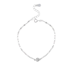 Sparkling S925 sterling silver bracelet with round zircon centerpiece on white background