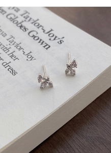 Dettaglio di orecchini a farfalla in argento con zirconi appoggiati su un libro