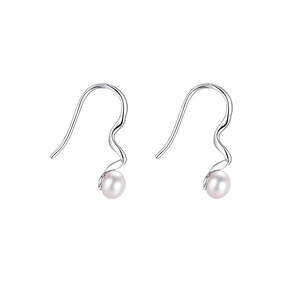 Minimalist S925 sterling silver spiral earrings with round white freshwater pearls