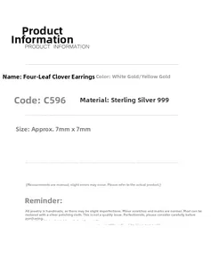 S999 silver four-leaf clover stud earrings product size and material specifications guide