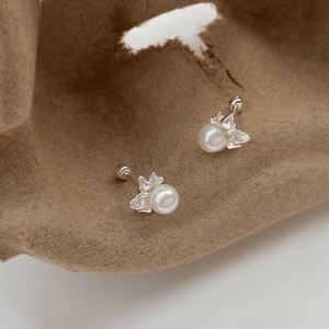 999 Sterling silver butterfly pearl earrings with secure screw-back ball closures