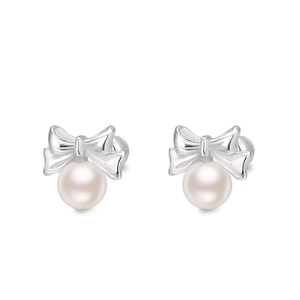 Elegant 999 sterling silver butterfly stud earrings with round white pearl drops
