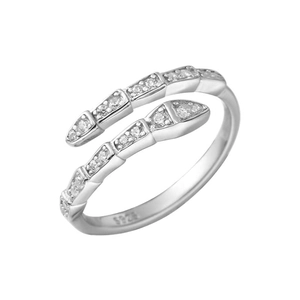 Elegant S925 sterling silver snake-shaped open ring with sparkling cubic zirconia stones