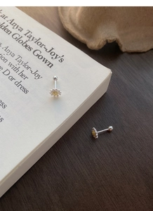 Detaillierte Makroansicht von S925 Gänseblümchen-Ohrsteckern mit gelbem Kern auf einem Buch