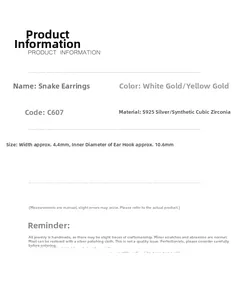 Spécifications détaillées des boucles d'oreilles serpent en argent S925 et zircone
