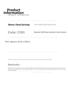 Spécifications des boucles d'oreilles fleurs en argent S925 avec zircone en or et argent