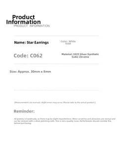 Spécifications des boucles d'oreilles étoile en argent S925 avec zircone et or blanc