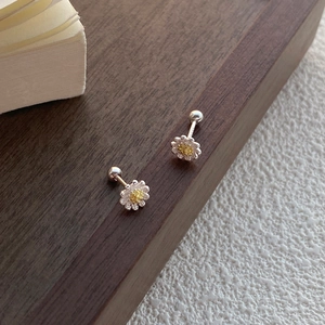 S925 Sterling Silber Gänseblümchen Ohrstecker mit Schraubverschluss für Damen
