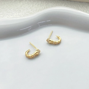 Minimalist S925 sterling silver gold snake earrings with sparkling cubic zirconia accents