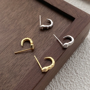 S925 sterling silver snake stud earrings with zircons in gold and silver finishes