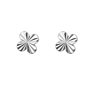 Sparkling S999 sterling silver four-leaf clover stud earrings with radiant cut texture