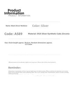 Detailed specifications for S925 silver necklace with black zircon and 40+5cm chain