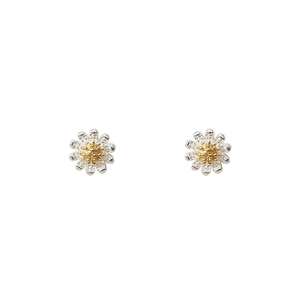 Minimalistische S925 Sterlingsilber Gänseblümchen Ohrstecker mit goldenem Blütenstempel