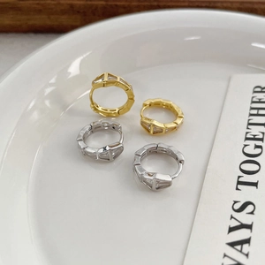 Boucles d'Oreilles S925 Argent Sterling Minimaliste Serpent pour Femmes Strass Géométriques Huggie Bijoux de Mode