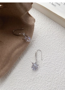 Vue rapprochée de boucles d'oreilles étoiles en argent avec zircons ronds étincelants