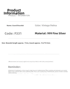 Specifications of S999 sterling silver gourd bracelet, 17cm length with 15.6x9.7mm pendant