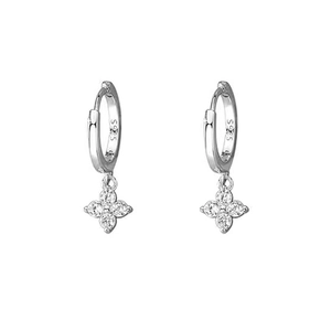 Élégantes boucles d'oreilles créoles trèfle en argent sterling S925 avec zircon