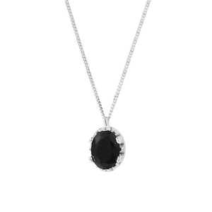 925 silver necklace with oval black zircon pendant and minimalist link chain