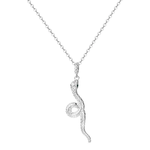 S999 Sterling Silber Schlangenanhänger Kette mit grünen Edelsteinaugen und Schuppenstruktur