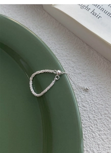 Adjustable S925 sterling silver beaded chain ring with a sliding metal ball clasp