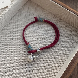 S999 Sterling Silver Gourd Red Cord Bracelet Handmade Woven Lucky Fu Character Chinese Style Jewelry For Women Gift